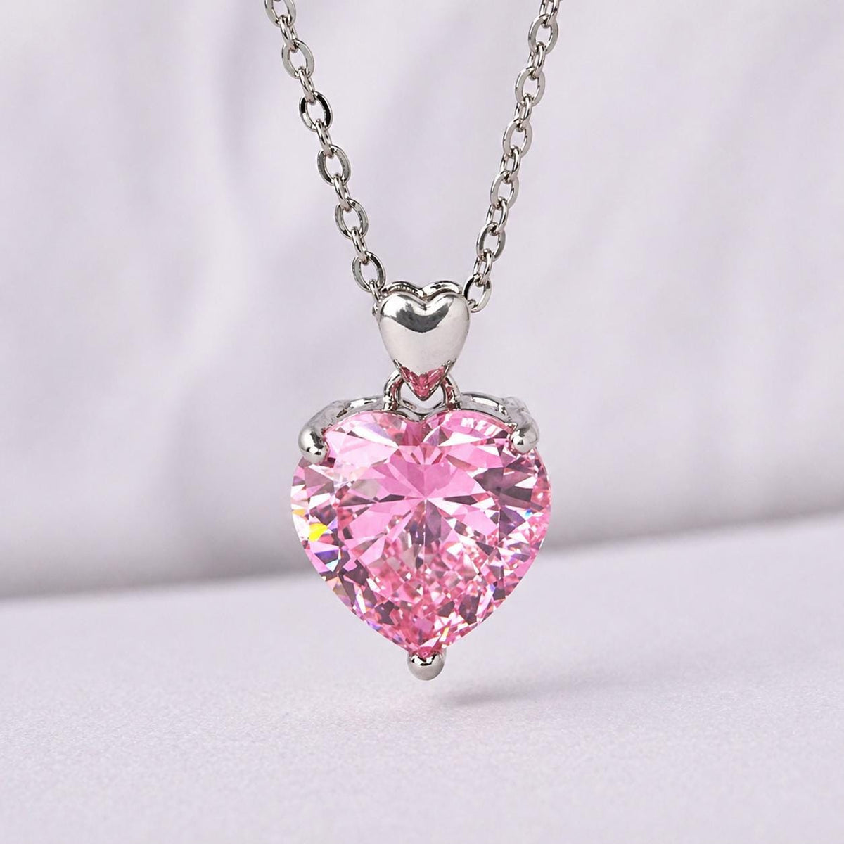 Pink Heart 5 Carat Sapphire Necklace: 925 Sterling Silver Bridal Pendant