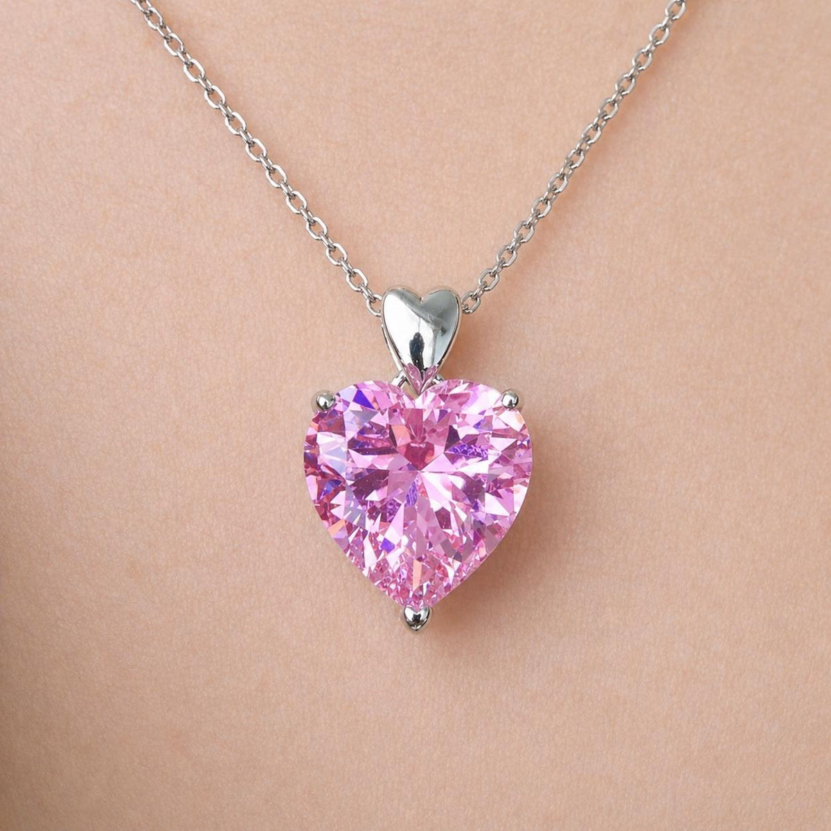 Pink Heart 5 Carat Sapphire Necklace: 925 Sterling Silver Bridal Pendant