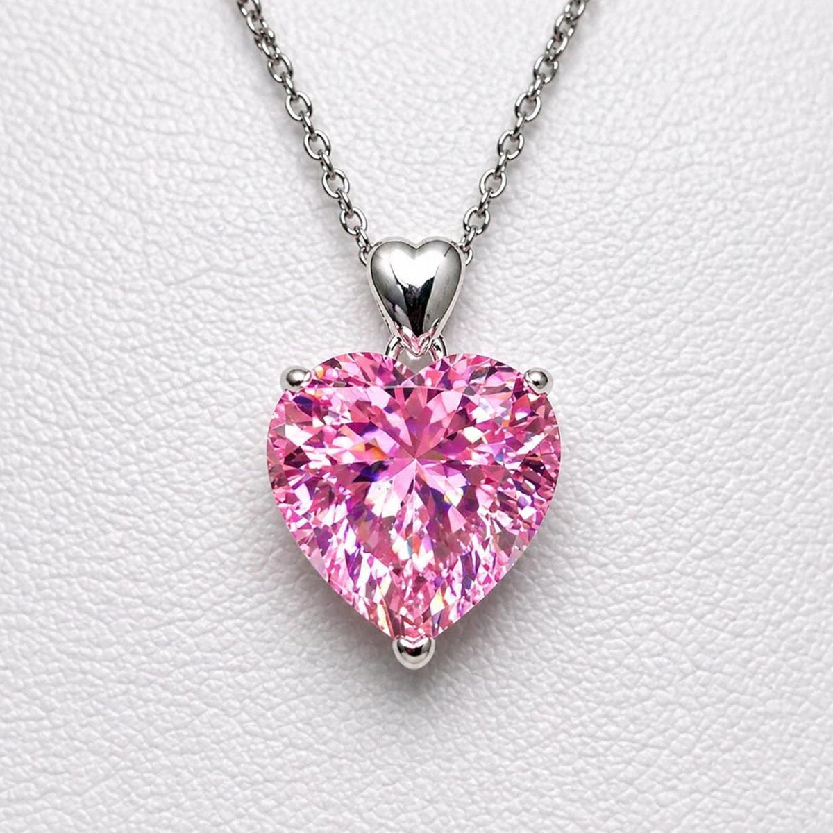 Pink Heart 5 Carat Sapphire Necklace: 925 Sterling Silver Bridal Pendant