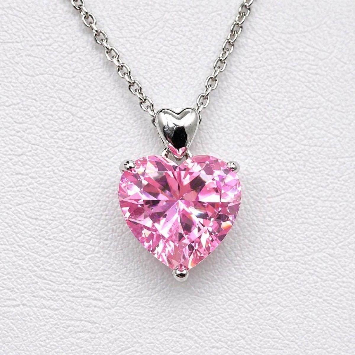 Pink Heart 5 Carat Sapphire Necklace: 925 Sterling Silver Bridal Pendant