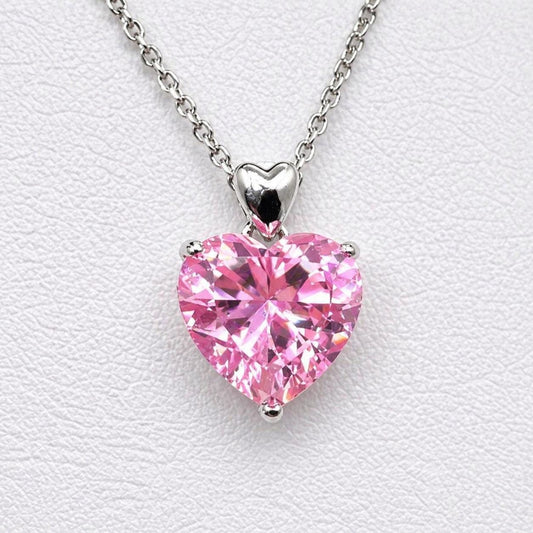 Pink Heart 5 Carat Sapphire Necklace: 925 Sterling Silver Bridal Pendant