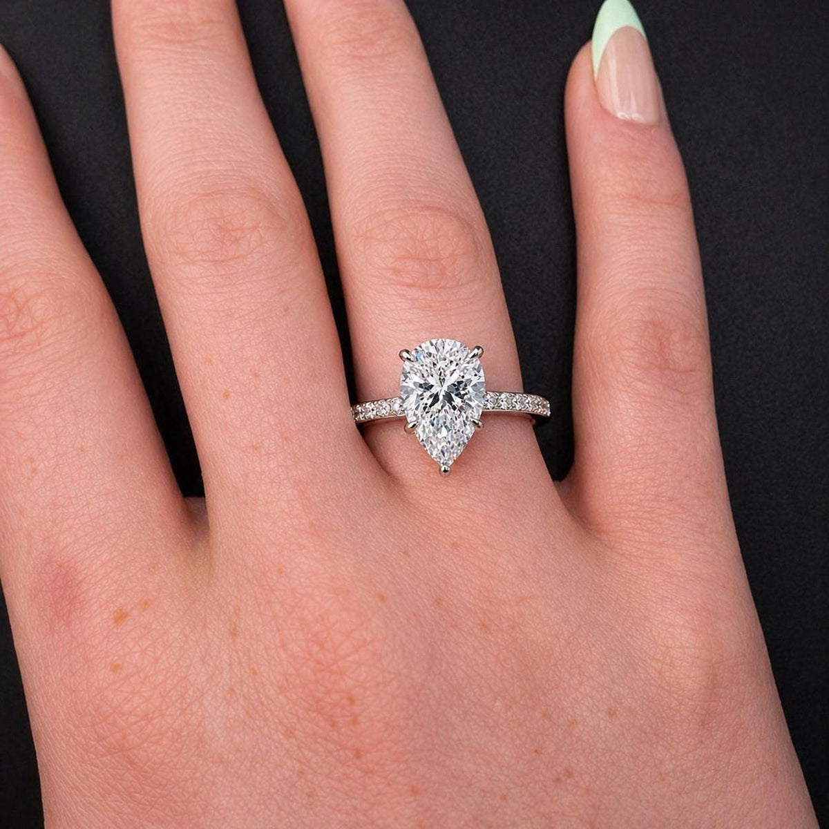 Tear Drop 4 Ct Moissanite Engagement Ring 925 Sterling Silver