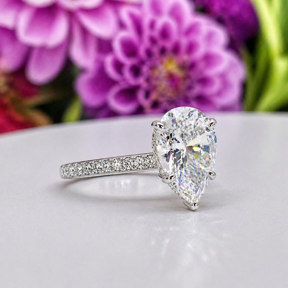 Tear Drop 4 Ct Moissanite Engagement Ring 925 Sterling Silver