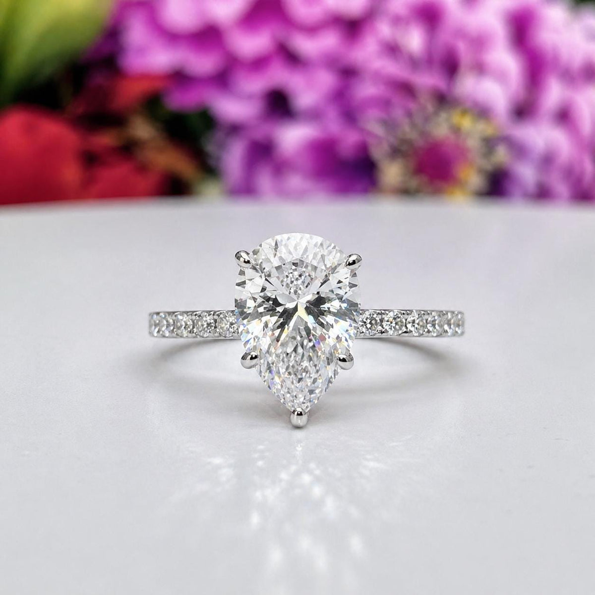 Tear Drop 4 Ct Moissanite Engagement Ring 925 Sterling Silver