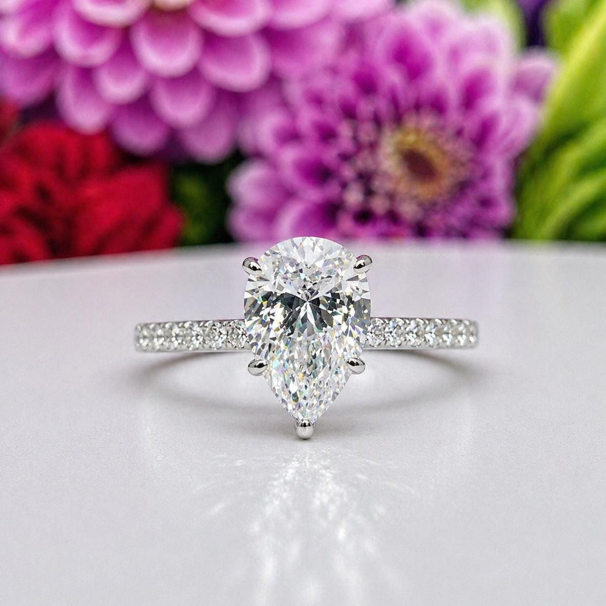 Tear Drop 4 Ct Moissanite Engagement Ring 925 Sterling Silver