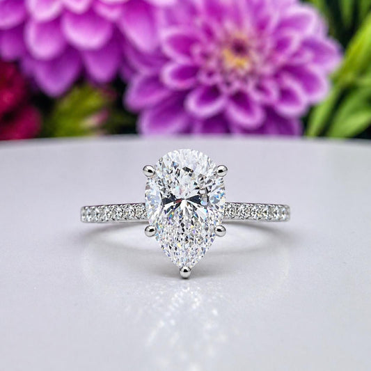 Tear Drop 4 Ct Moissanite Engagement Ring 925 Sterling Silver