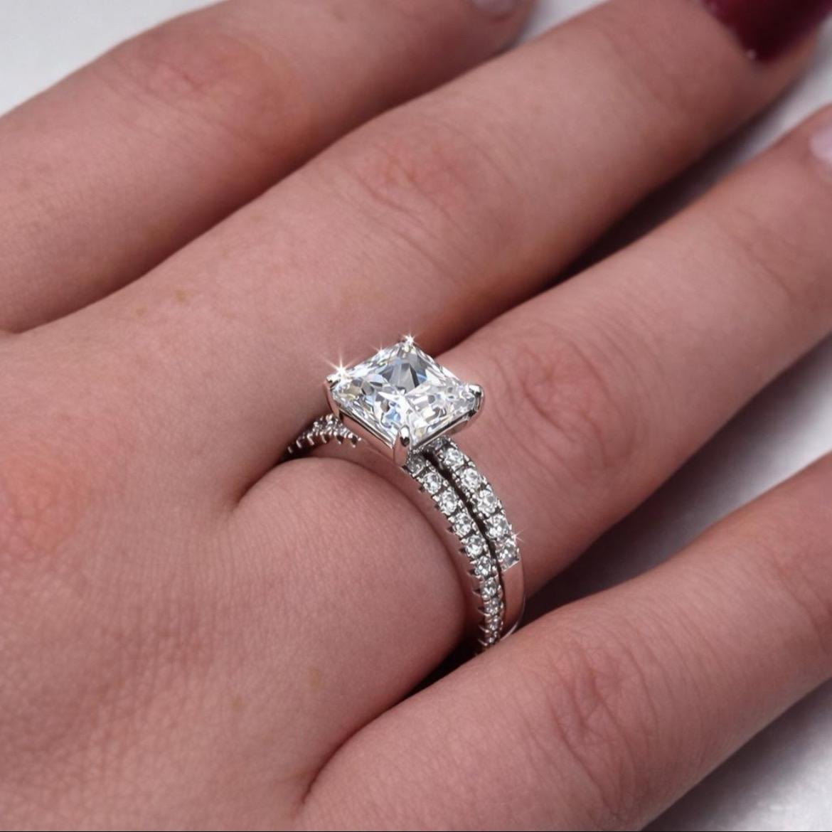 Princess Cut 1.5 Carat Moissanite Sterling Silver Bridal Ring Set