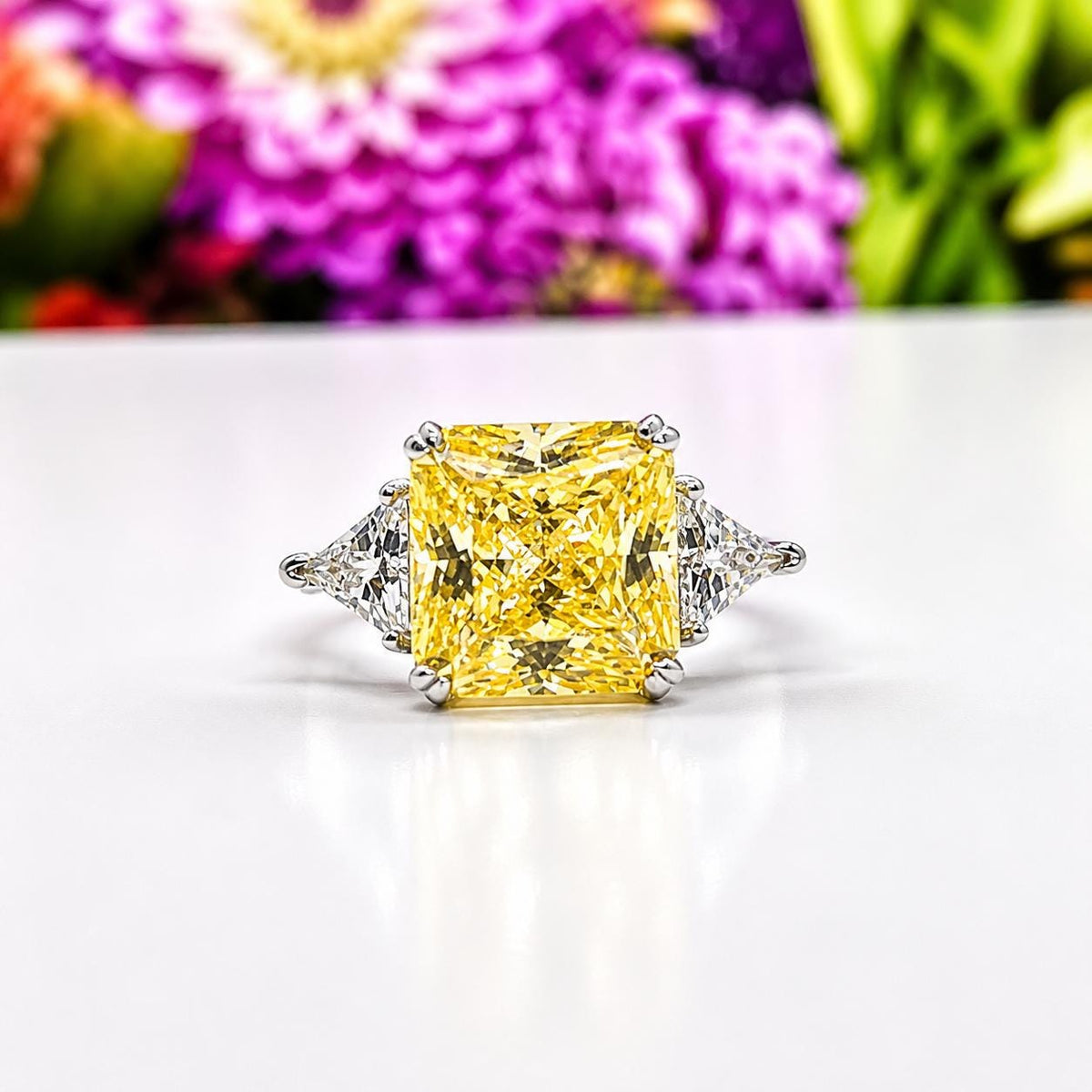 8 Carat Princess Cut Canary Yellow Sapphire Sterling Silver Engagement Ring