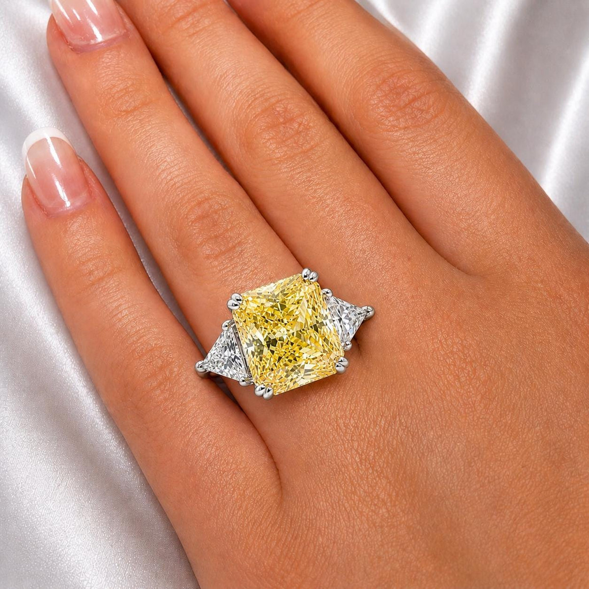 8 Carat Princess Cut Canary Yellow Sapphire Sterling Silver Engagement Ring