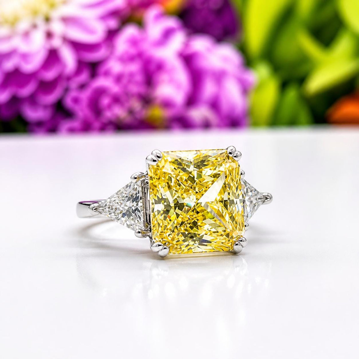 8 Carat Princess Cut Canary Yellow Sapphire Sterling Silver Engagement Ring