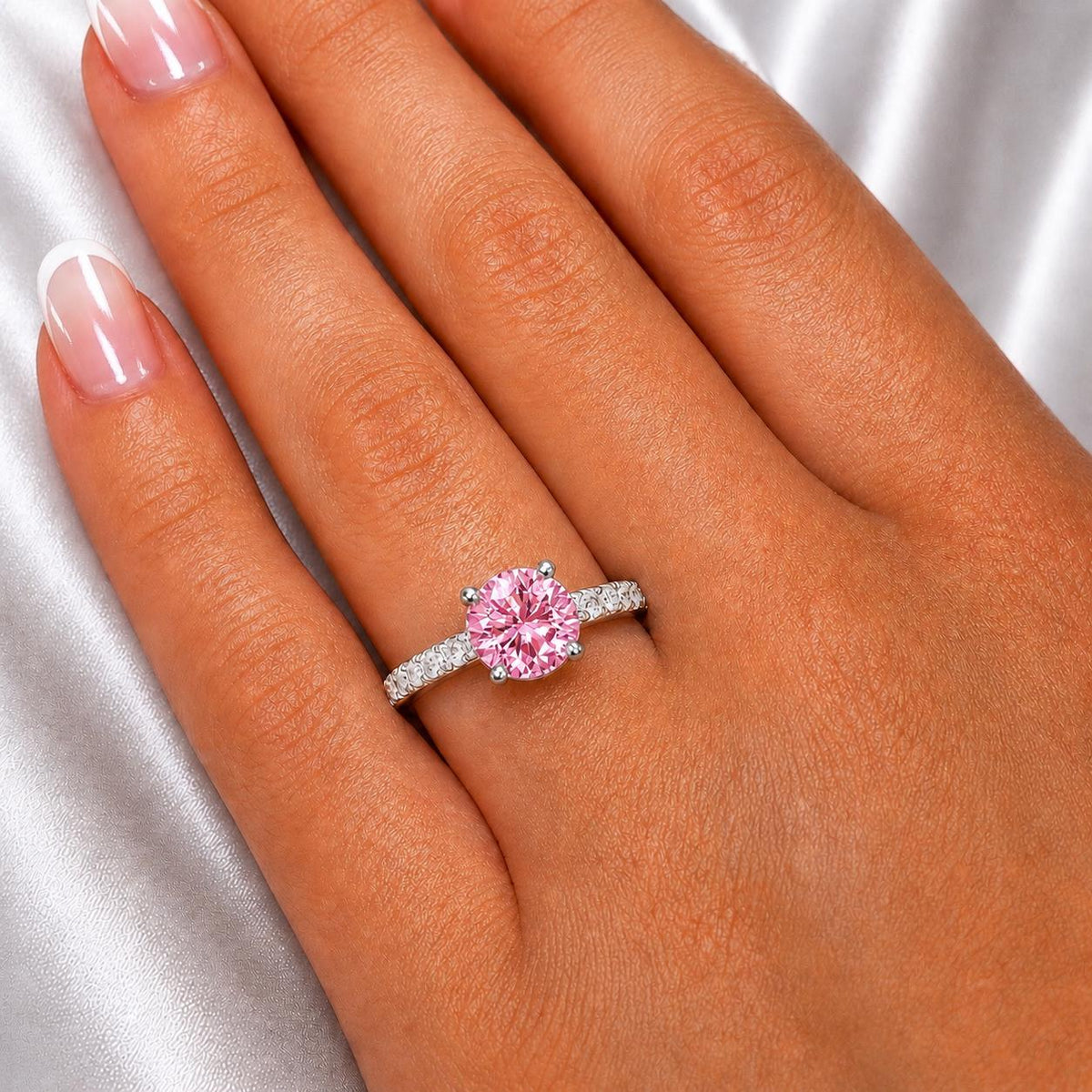 Round Cut 2 Ct Champagne Pink Moissanite Diamond Bridal Engagement Ring 925 Sterling Silver