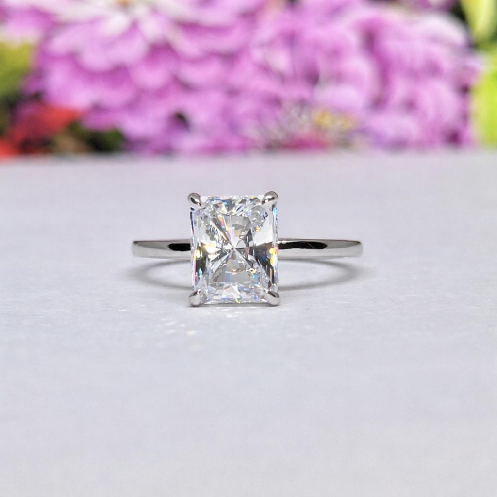 Radiant Cut 3 Carat Moissanite Engagement Ring : 925 Sterling Silver