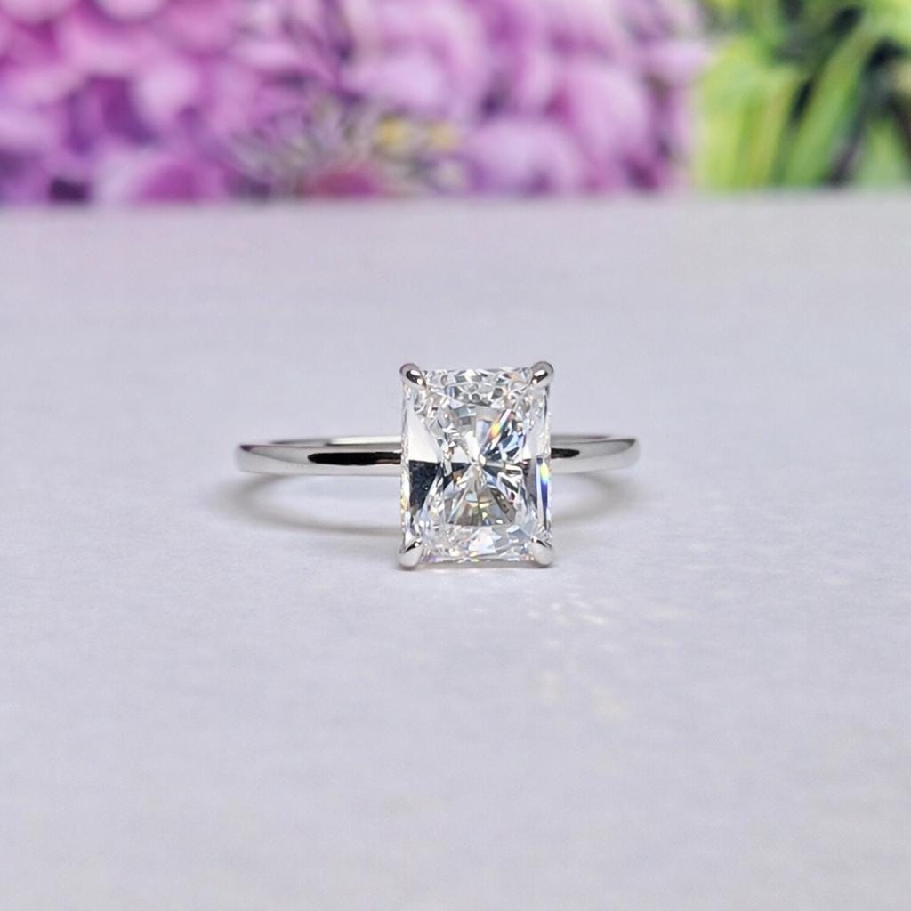 Radiant Cut 3 Carat Moissanite Engagement Ring : 925 Sterling Silver