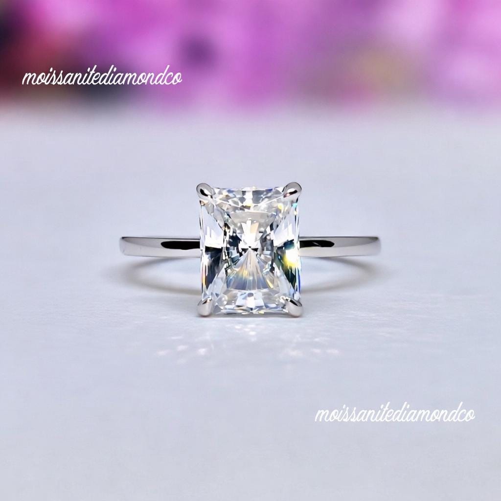 Radiant Cut 3 Carat Moissanite Engagement Ring : 925 Sterling Silver