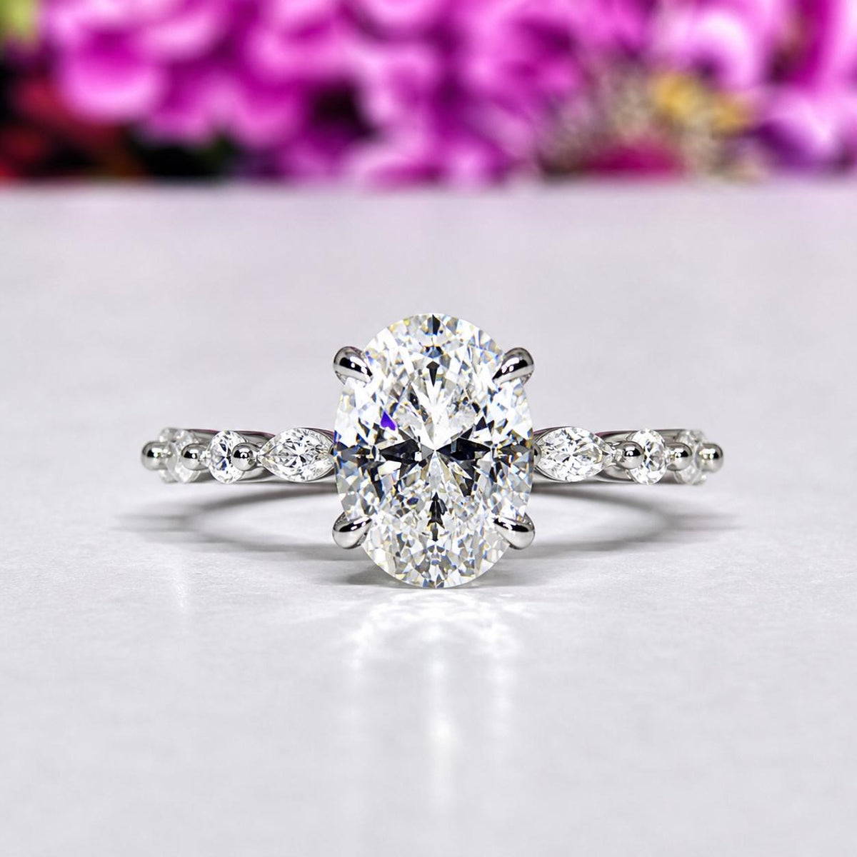 Oval Cut 2.5 Carat Moissanite Diamond Engagement Bridal Ring Silver Wedding Band Ring