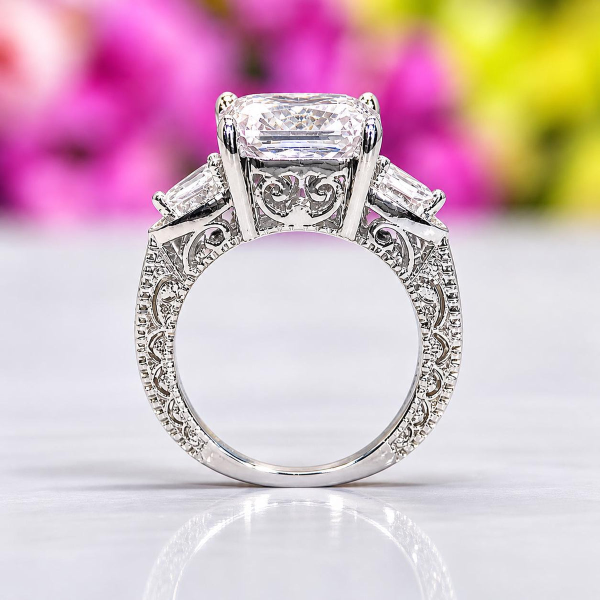 Vintage Style Princess Cut 4 Carat Moissanite Diamond Promise Engagement Ring 925 Sterling Silver