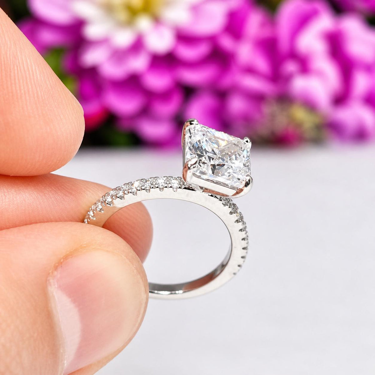 Princess Cut 2 CT Moissanite Ring: Sterling Silver Wedding Engagement