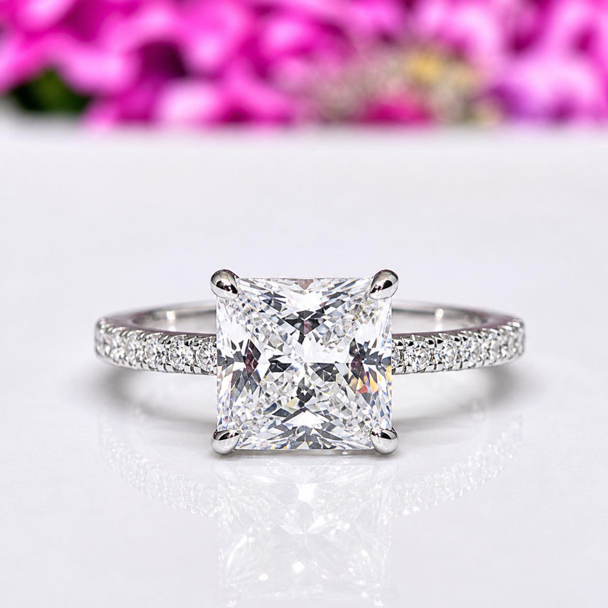 Princess Cut 2 CT Moissanite Ring: Sterling Silver Wedding Engagement