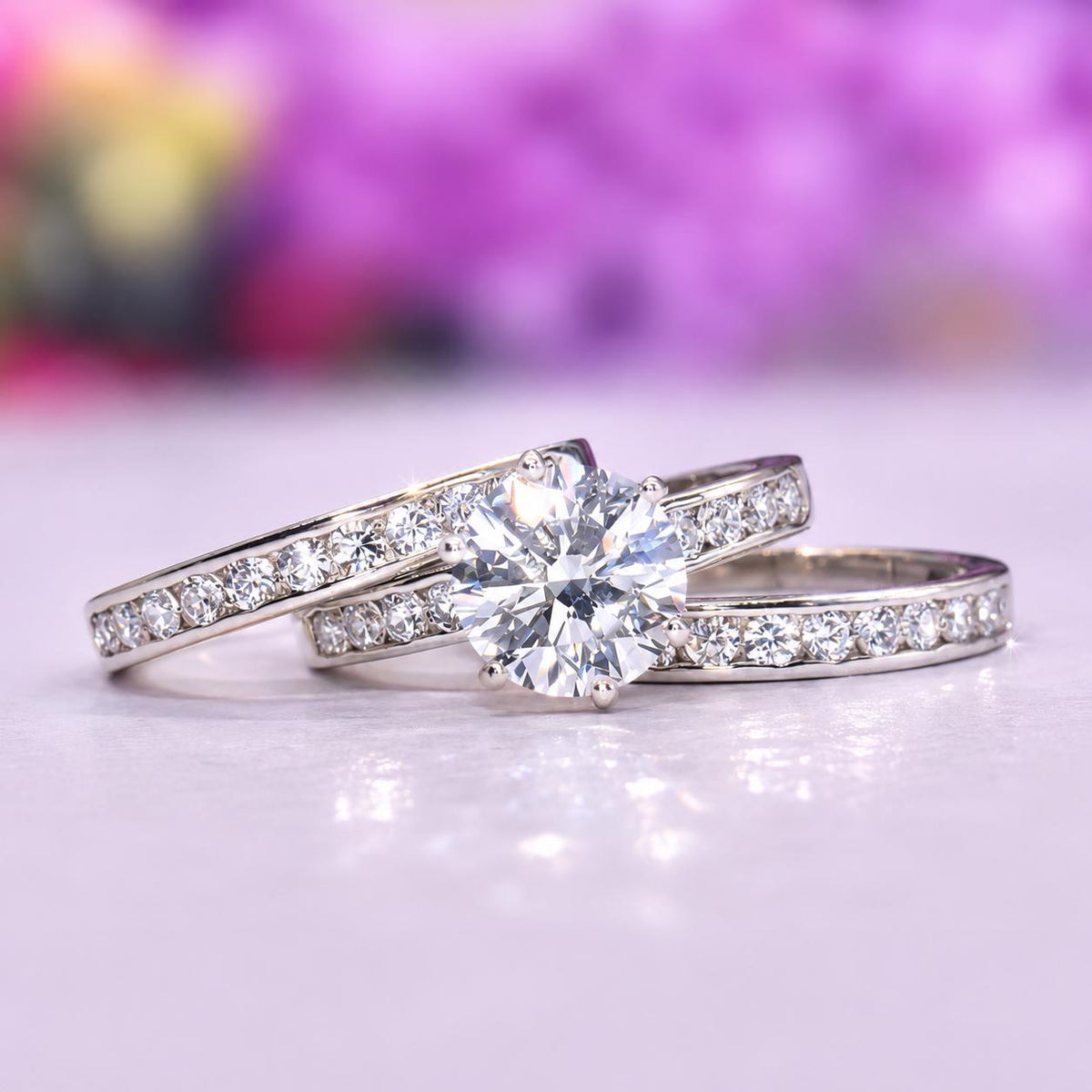 Round Cut 3 Carat Moissanite Bridal Engagement Ring Set | 925 Silver