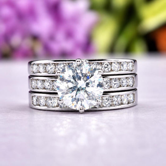 Round Cut 3 Carat Moissanite Bridal Engagement Ring Set | 925 Silver