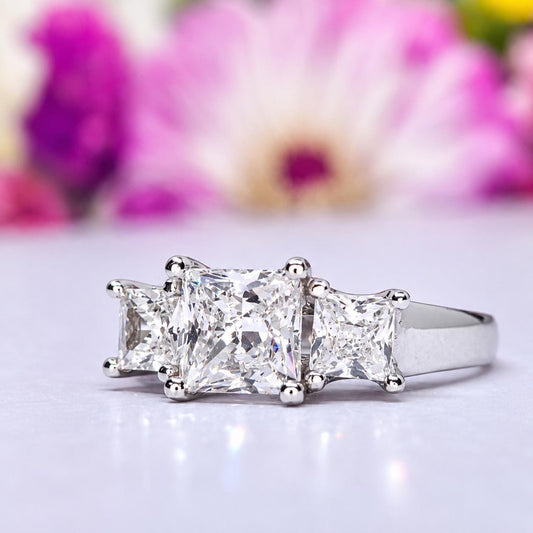 Princess Cut Moissanite Ring: 925 Sterling Silver Anniversary Ring