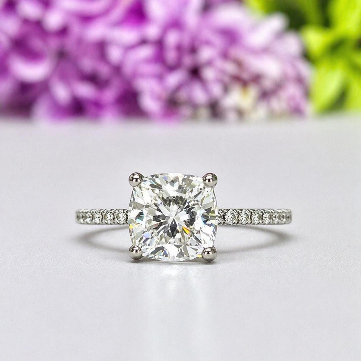 Cushion Cut 2 Carat Moissanite Engagement Ring Silver