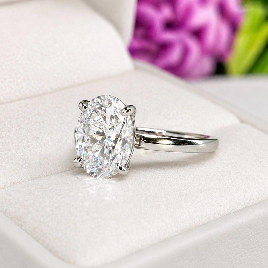 Oval Cut 3 Carat Moissanite Engagement Ring Silver