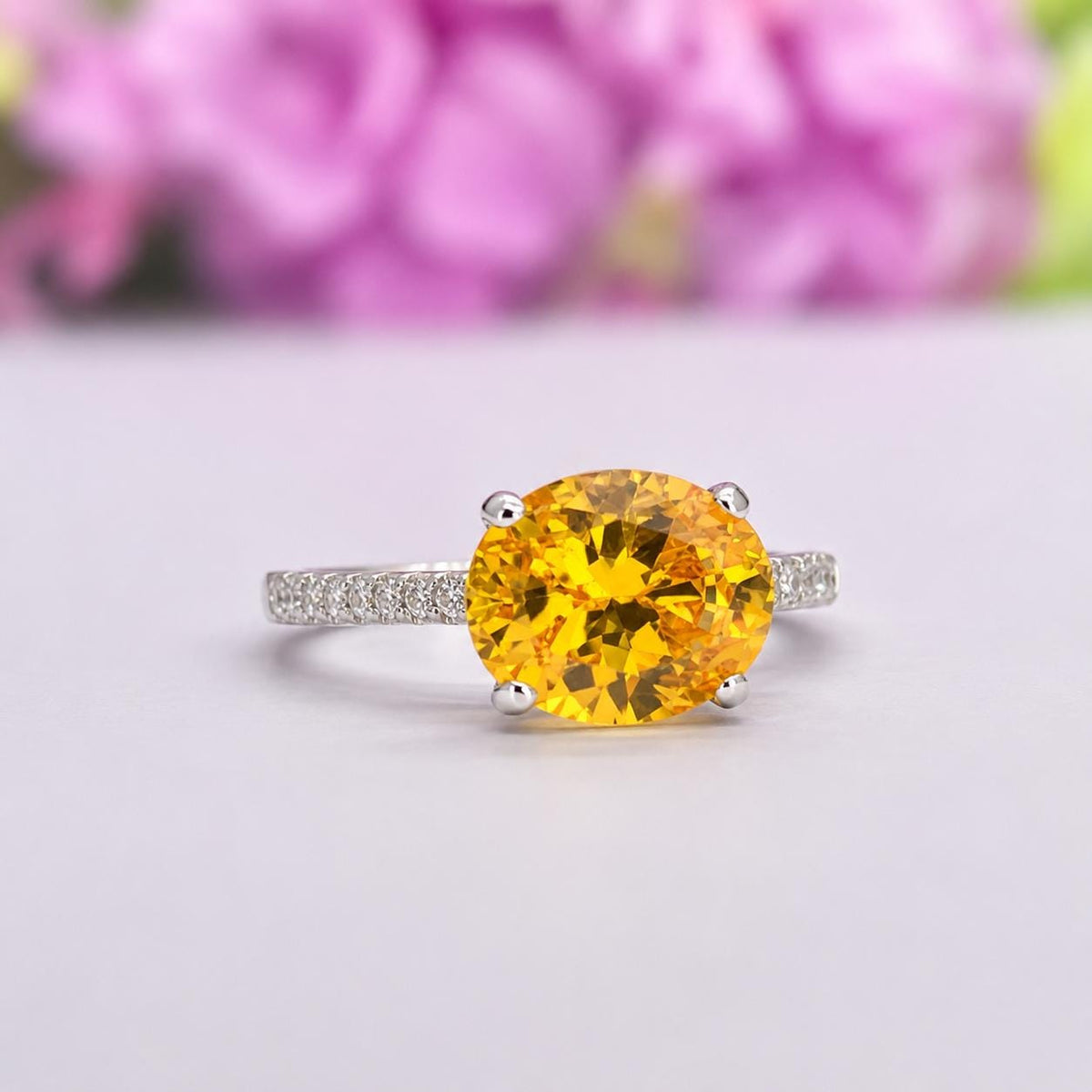 Oval Cut 4 Ct Canary Yellow Sapphire Ring - 925 Sterling Silver