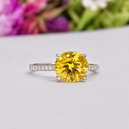 Oval Cut 4 Ct Canary Yellow Sapphire Ring - 925 Sterling Silver