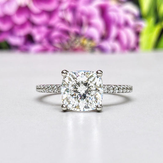 Cushion Cut 2 Carat Moissanite Engagement Ring Silver