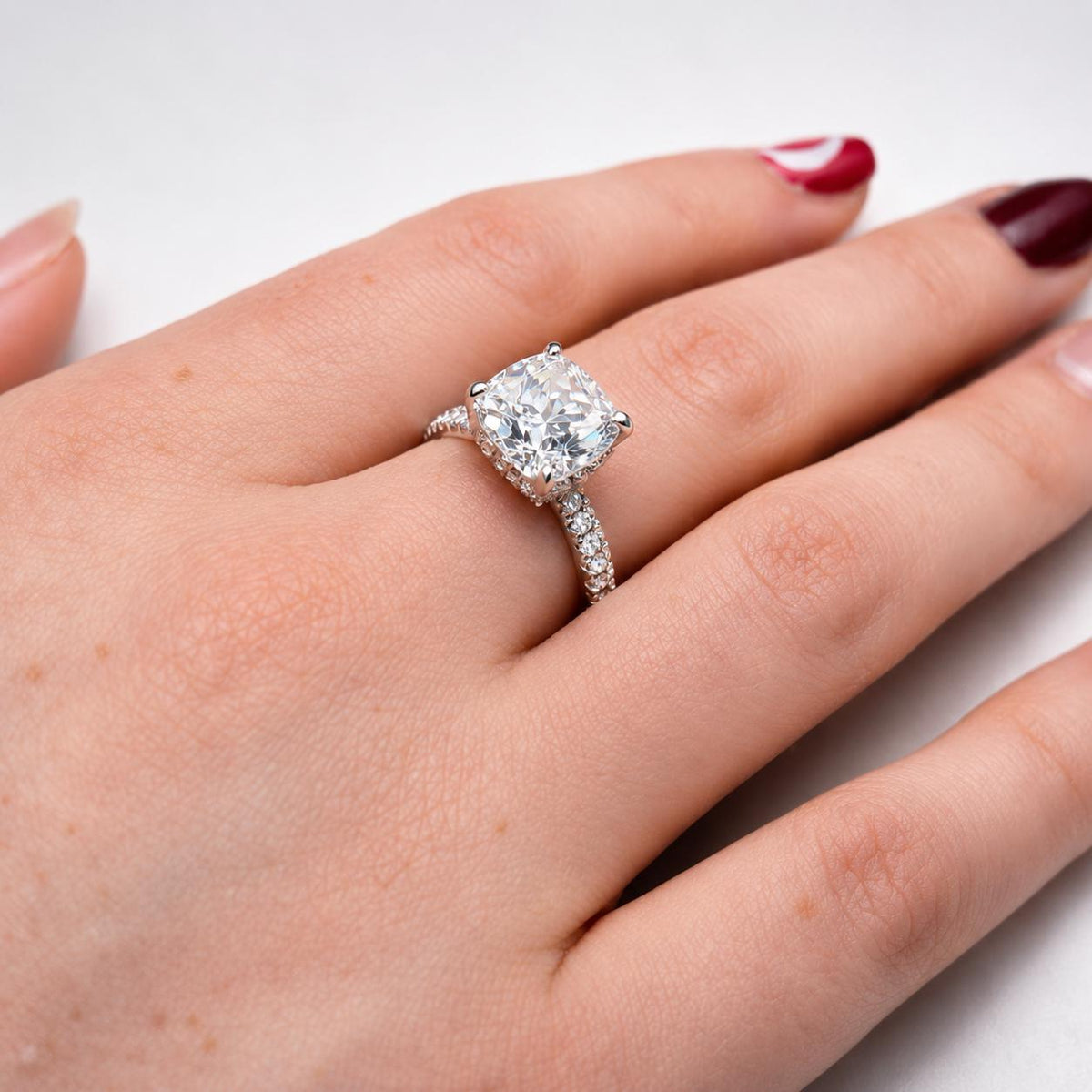 Cushion Cut 5 Ct Moissanite Ring: Sterling Silver Anniversary Promise Ring