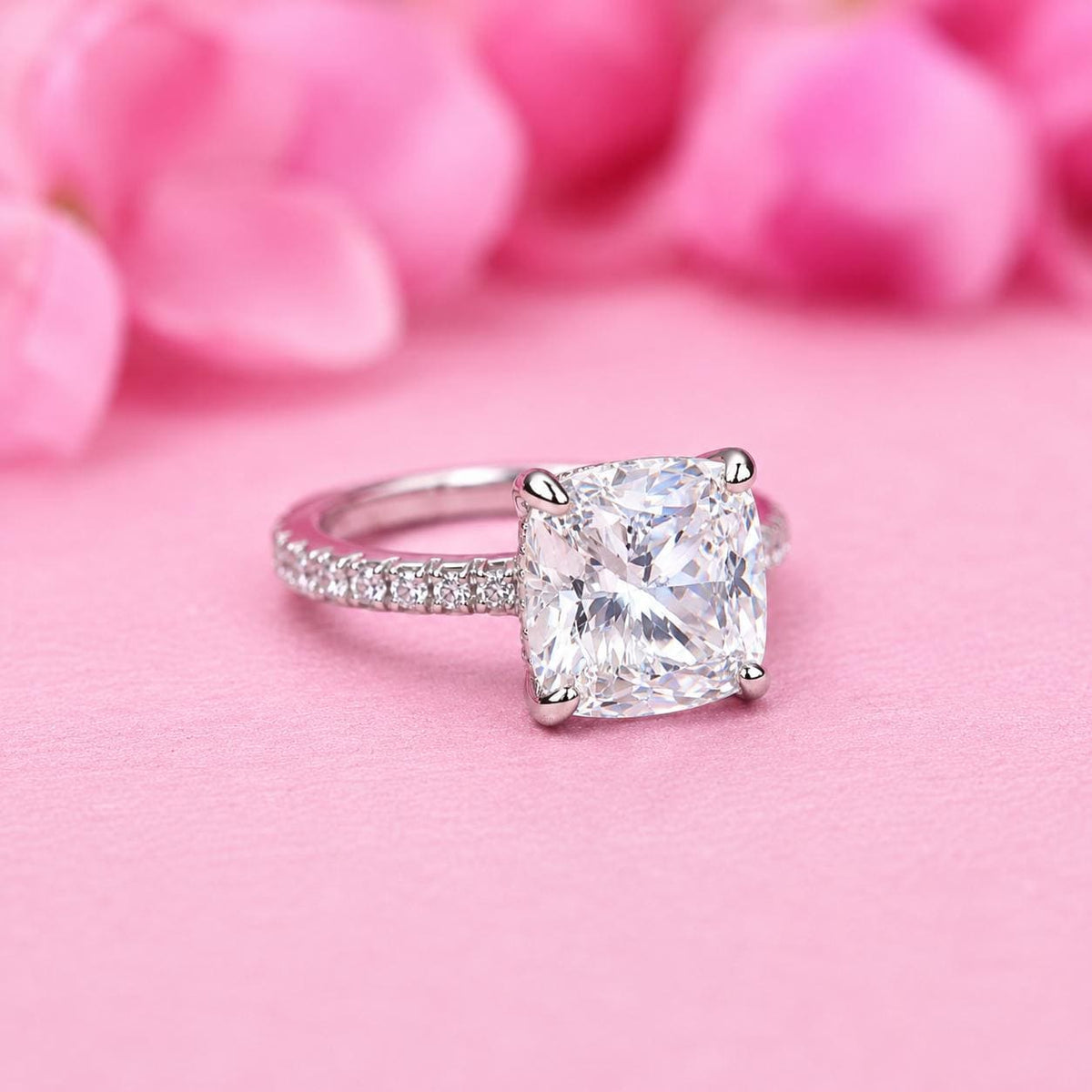 Cushion Cut 5 Ct Moissanite Ring: Sterling Silver Anniversary Promise Ring