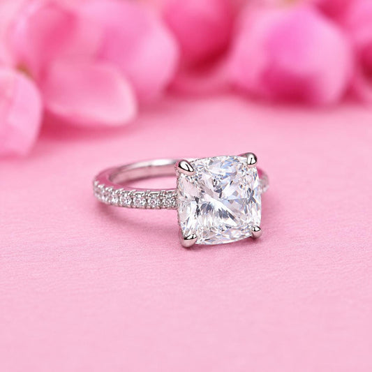 Cushion Cut 5 Ct Moissanite Ring: Sterling Silver Anniversary Promise Ring