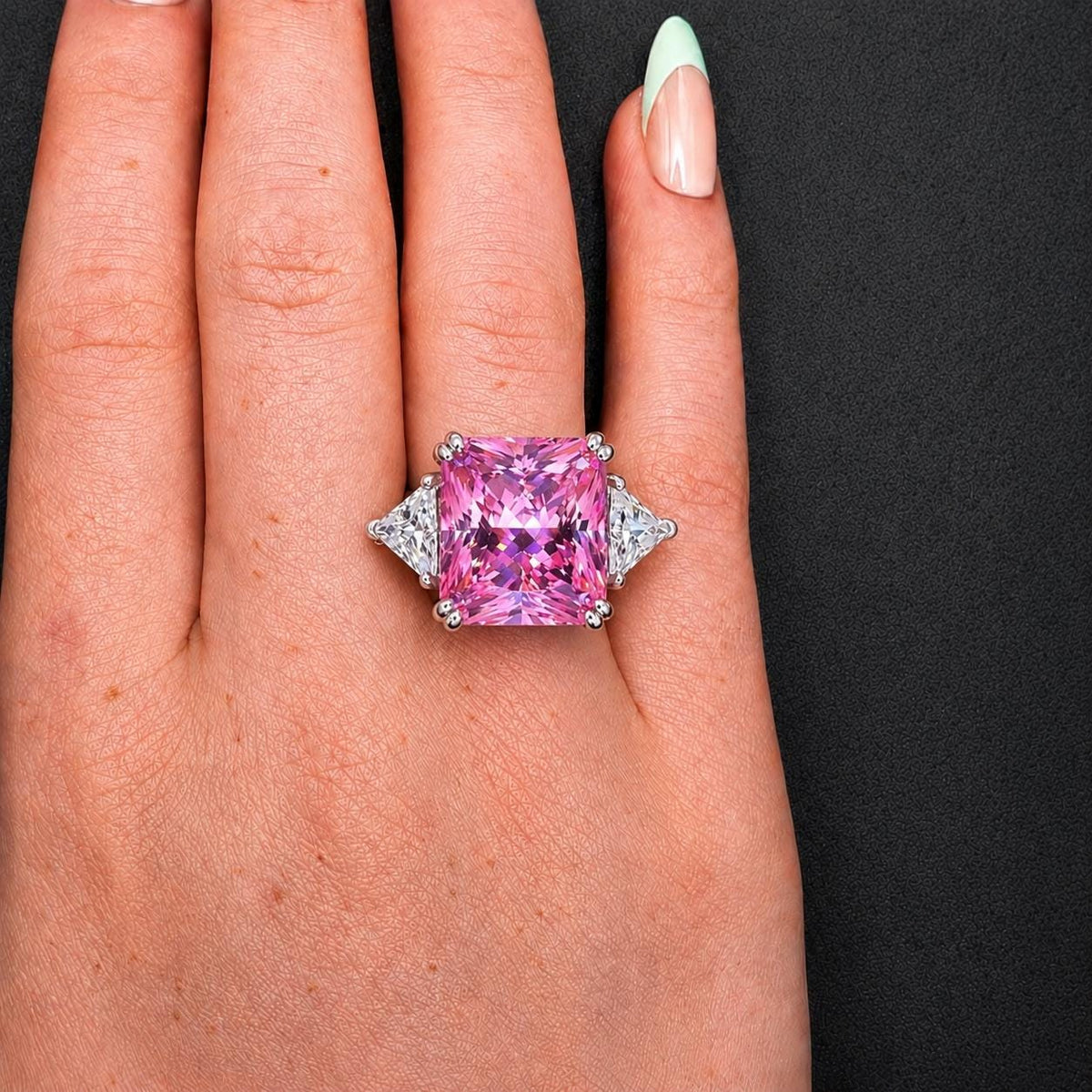 Square Cut Pink Sapphire Ring: 8 Ctw, Sterling Silver Engagement Ring