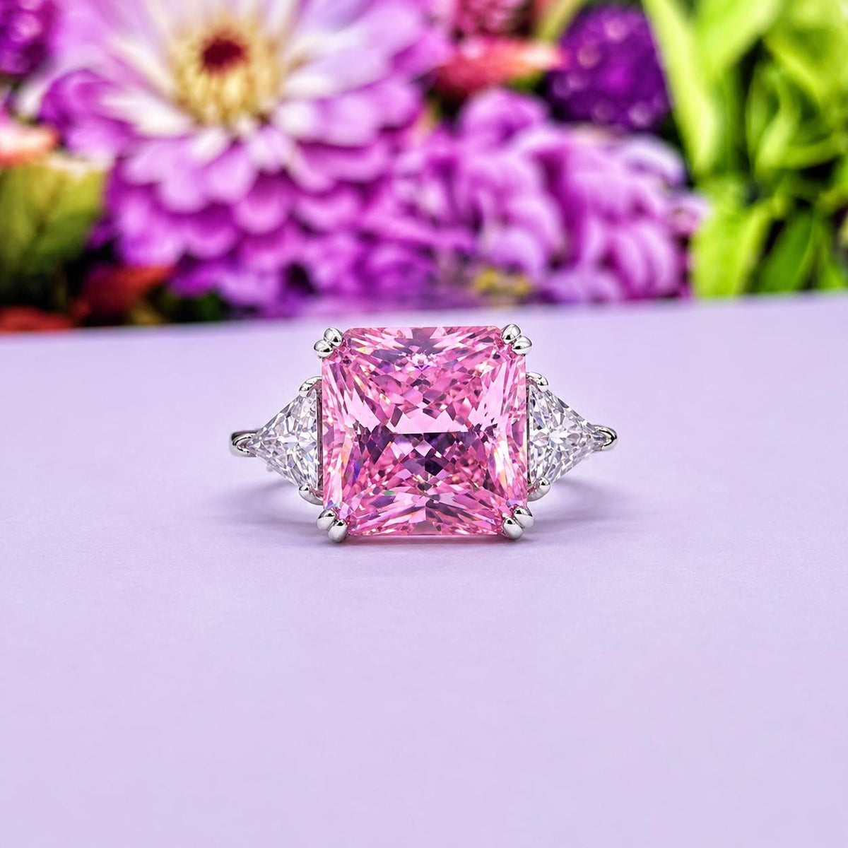 Square Cut Pink Sapphire Ring: 8 Ctw, Sterling Silver Engagement Ring