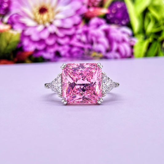 Square Cut Pink Sapphire Ring: 8 Ctw, Sterling Silver Engagement Ring