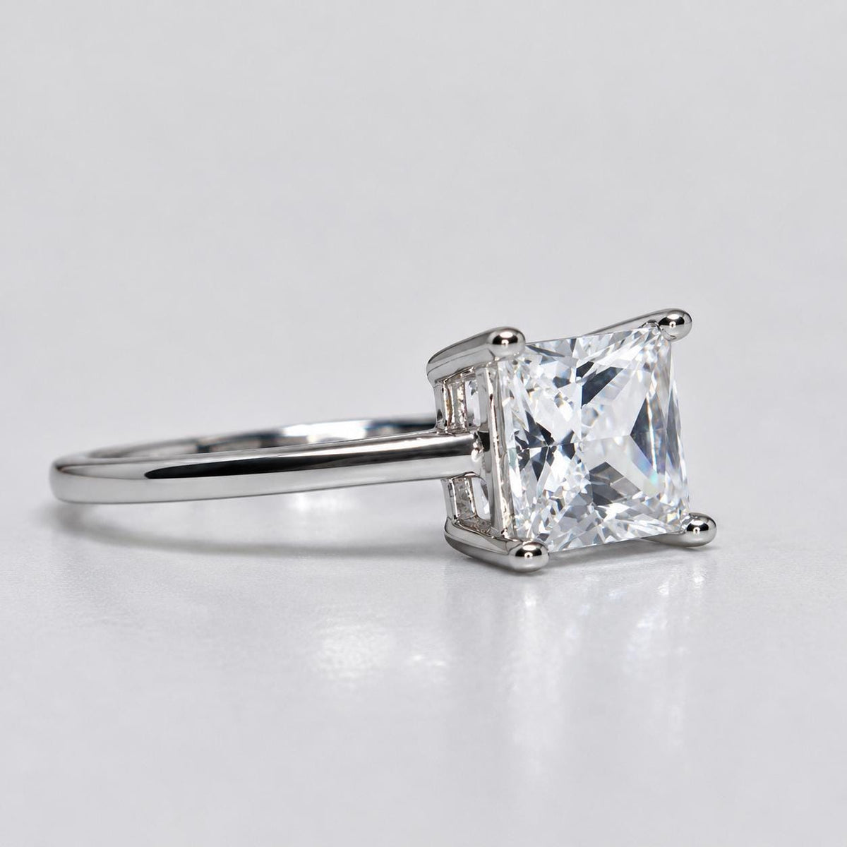 Dainty Princess Cut 1 Carat Moissanite Ring: 925 Sterling Silver