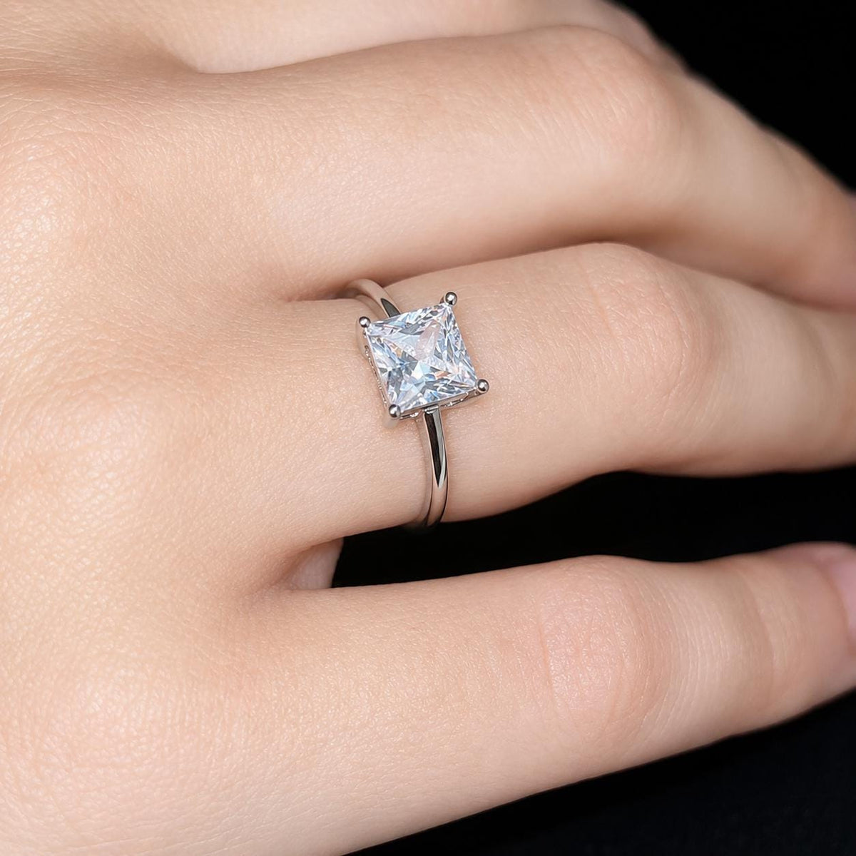 Dainty Princess Cut 1 Carat Moissanite Ring: 925 Sterling Silver