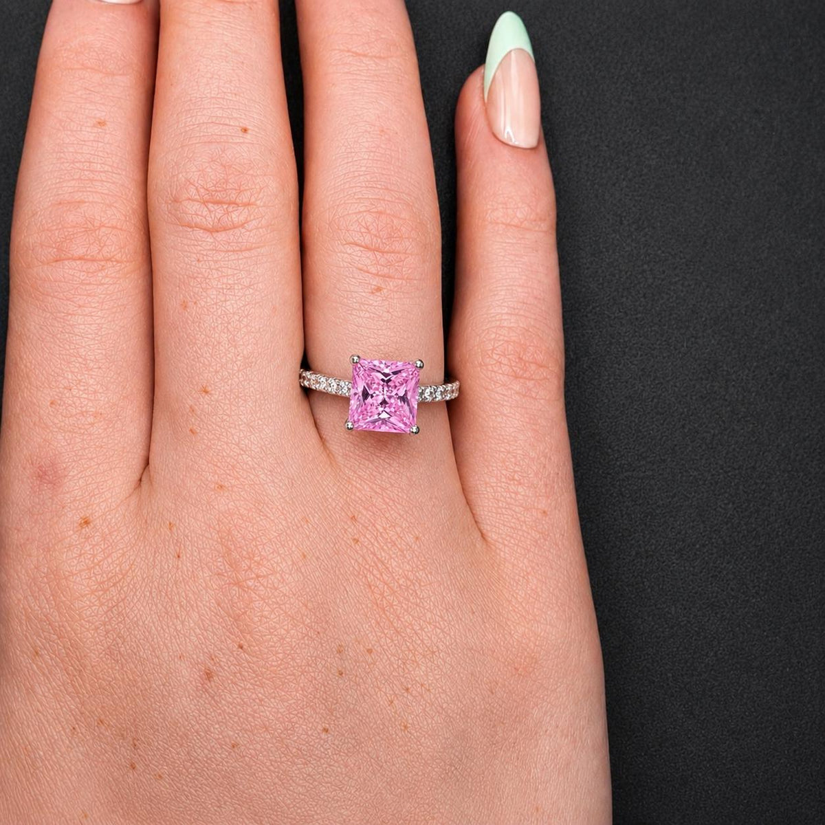 Princess Cut 1.5 Ct Pink Moissanite 925 Sterling Silver Bridal Ring