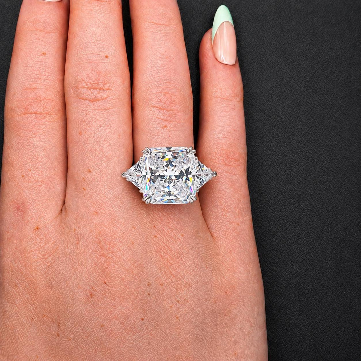 square Cut 8 ctw Moissanite Three Stone Engagement Ring - Sterling Silver