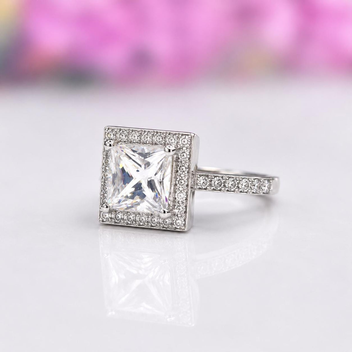 Princess Cut 1.5 Ct Moissanite Engagement Ring - Sterling Silver
