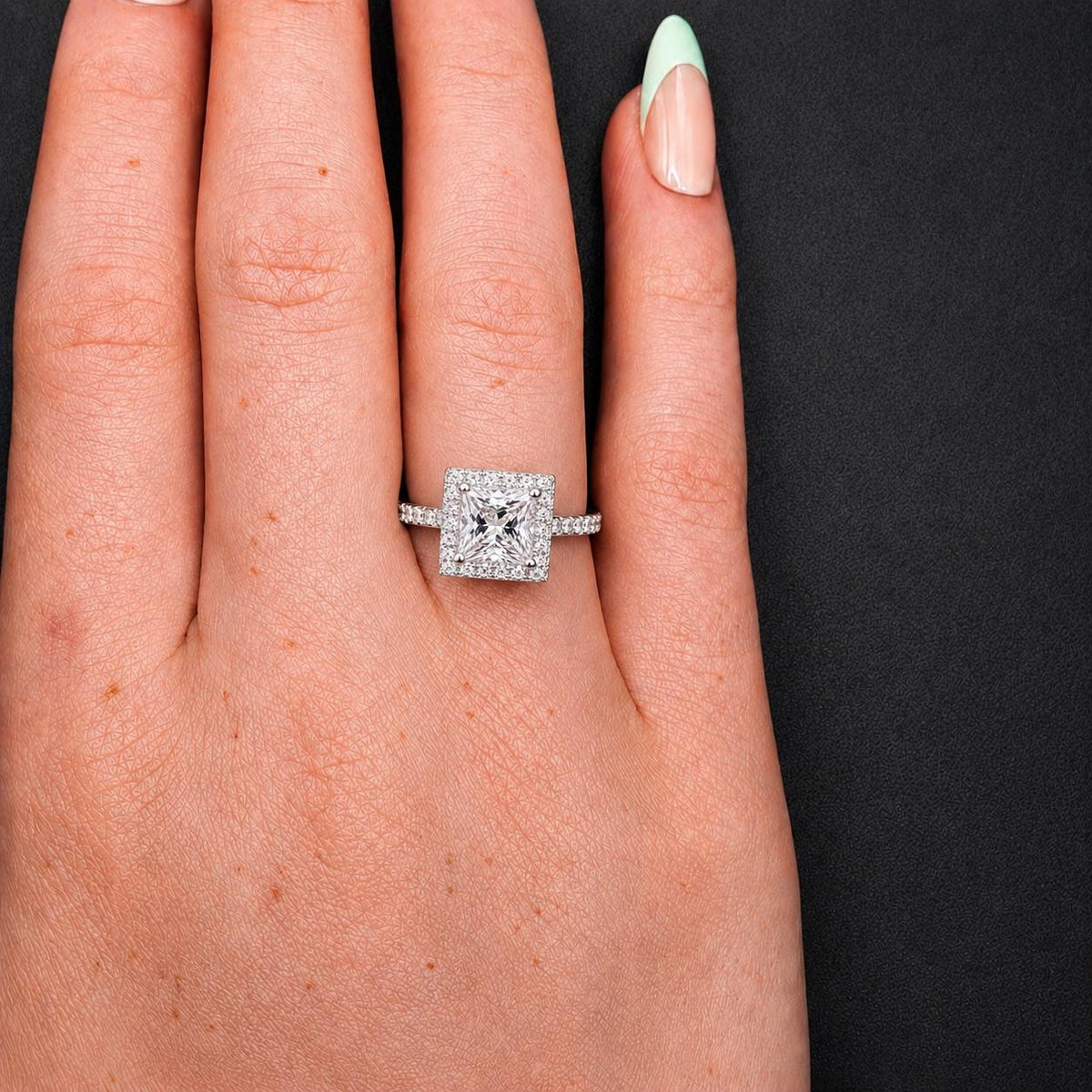 Princess Cut 1.5 Ct Moissanite Engagement Ring - Sterling Silver