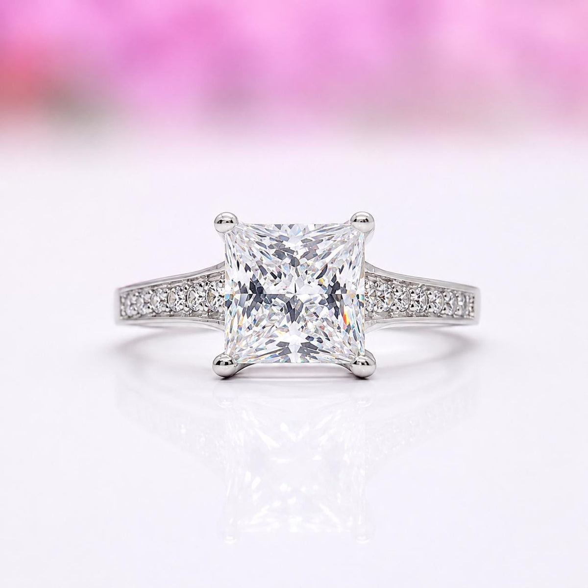 Princess Cut Moissanite Engagement Ring: 925 Sterling Silver, 1.75 Ctw