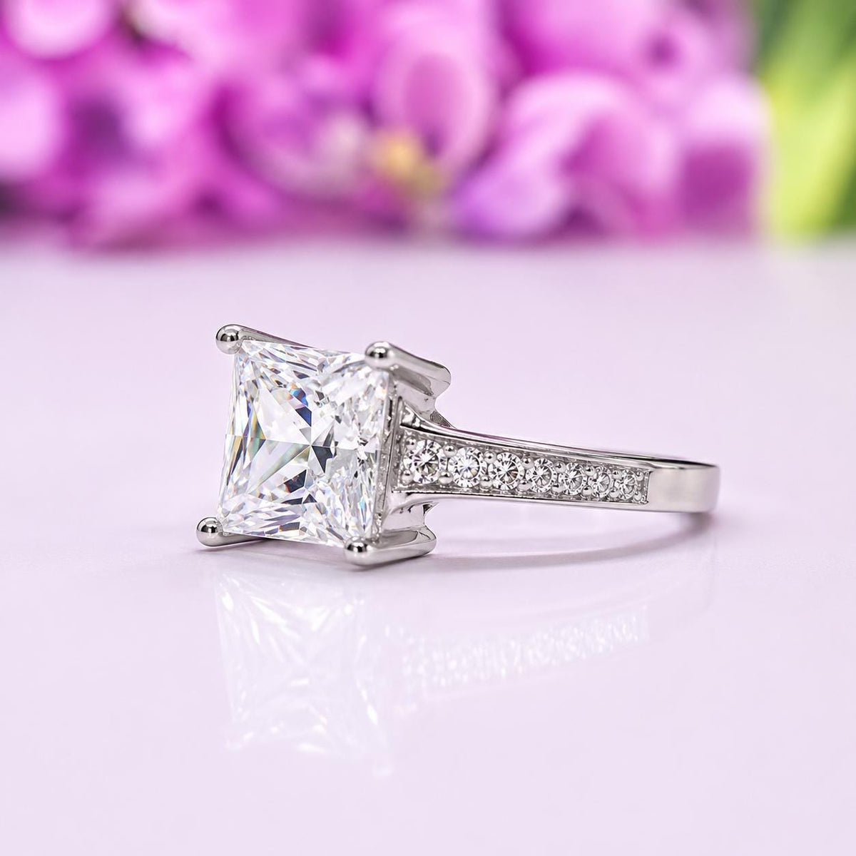 Princess Cut Moissanite Engagement Ring: 925 Sterling Silver, 1.75 Ctw