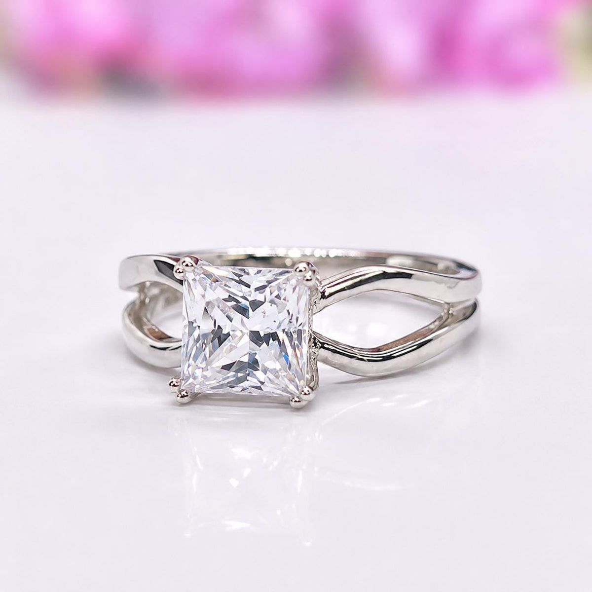 Princess Cut 1 CT Moissanite Engagement Ring: 925 Sterling Silver Anniversary