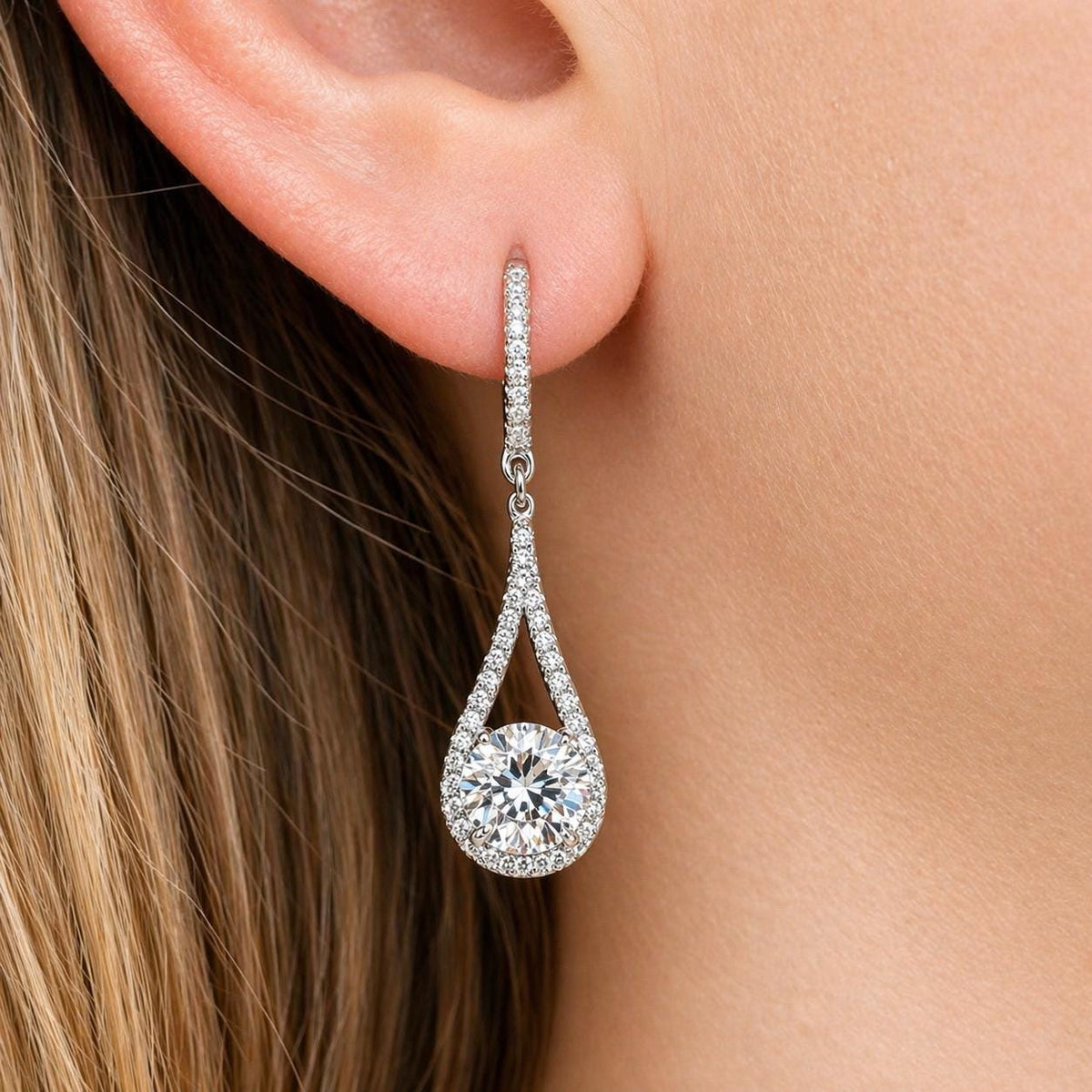 Round Cut 1 Carat VVS  Moissanite Diamond Dangle Drop Earrings 925 Sterling Silver