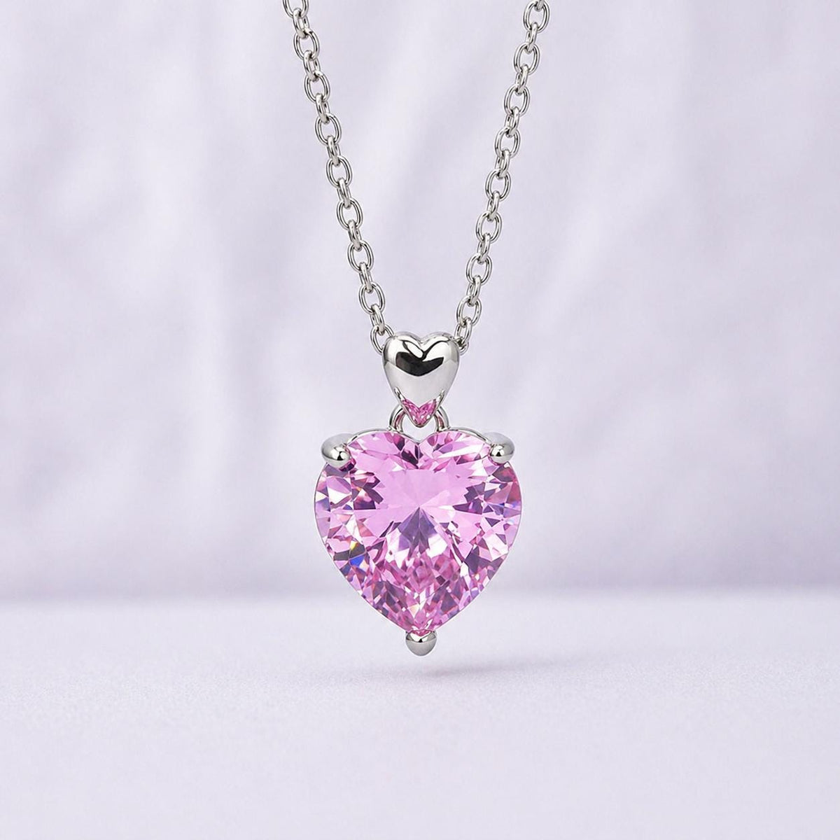 Pink Heart 5 Carat Sapphire Necklace: 925 Sterling Silver Bridal Pendant