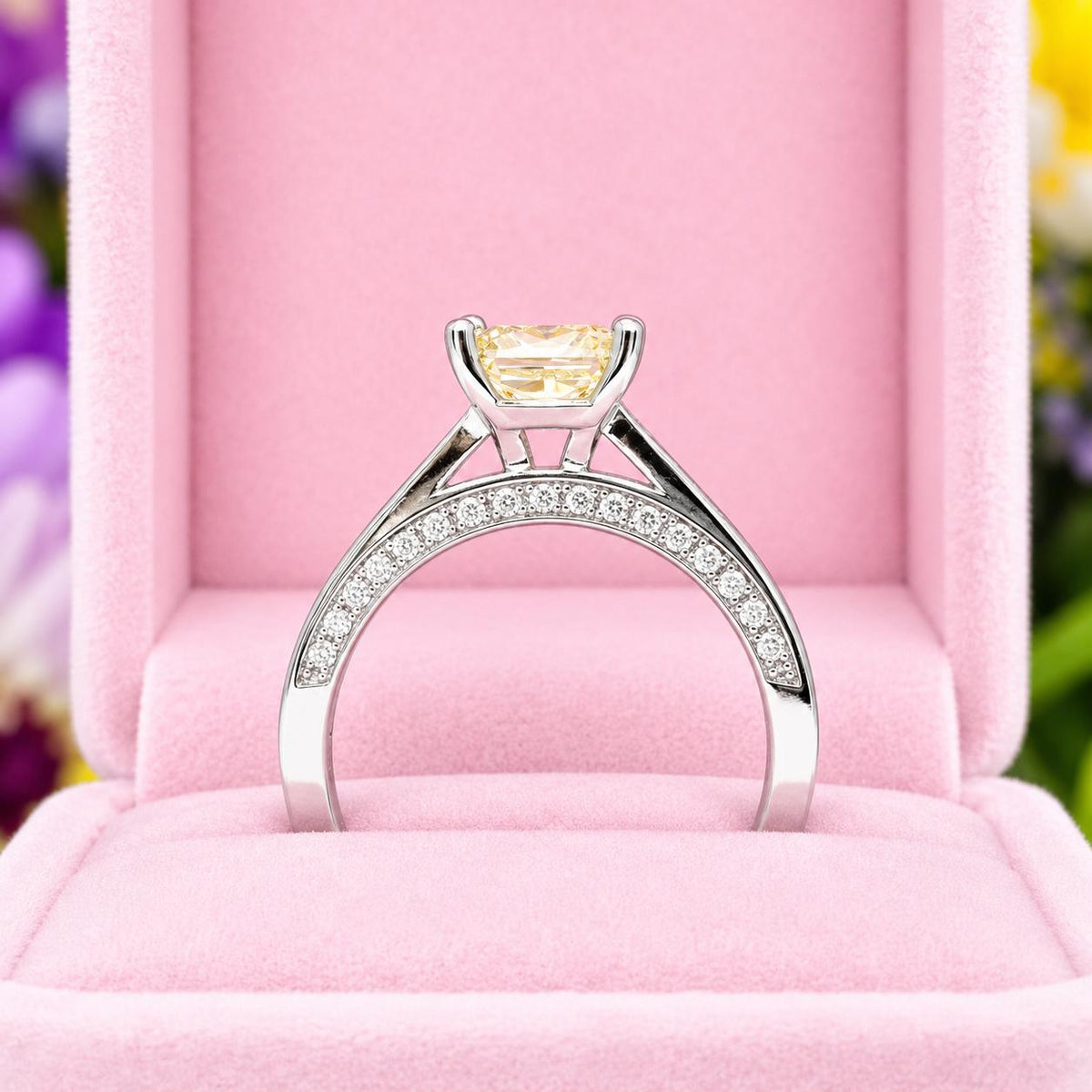 1.5 Carat Princess Cut Yellow Sapphire Ring: Sterling Silver Promise Ring