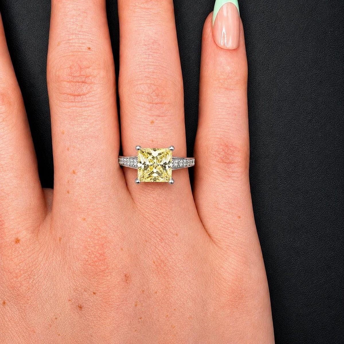 1.5 Carat Princess Cut Yellow Sapphire Ring: Sterling Silver Promise Ring