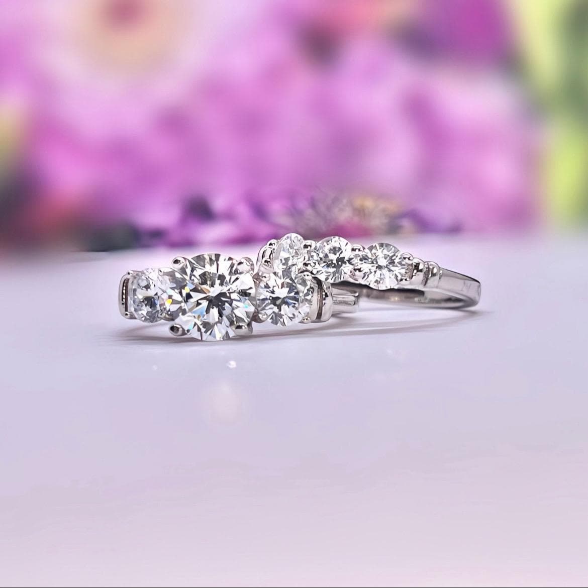 Art Deco Moissanite Engagement Ring Set: 1.25 Carat Sterling Silver Bridal Ring
